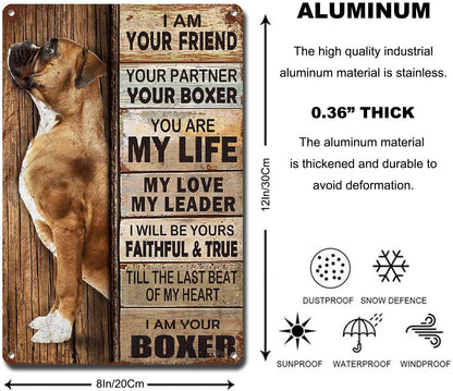 Lygond Metal Sign Tin Sign Vintage Wall Art I Am Your Friend Gift for Boxer Lovers Dog Lovers Vintage Wall Art Prints Restroom Tin Sign for Pub 8×12 Inches