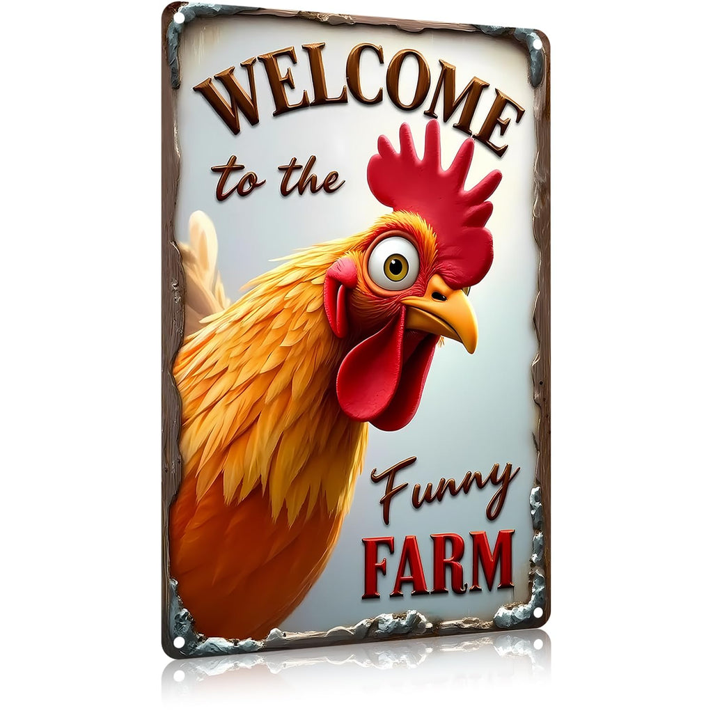 FunnySign Rooster Décor Today's Mood: Cranky With A Touch Of Psycho Rustic Tin Sign For Home Farm Chicken Coop Decor 8x12 Inch (9712)