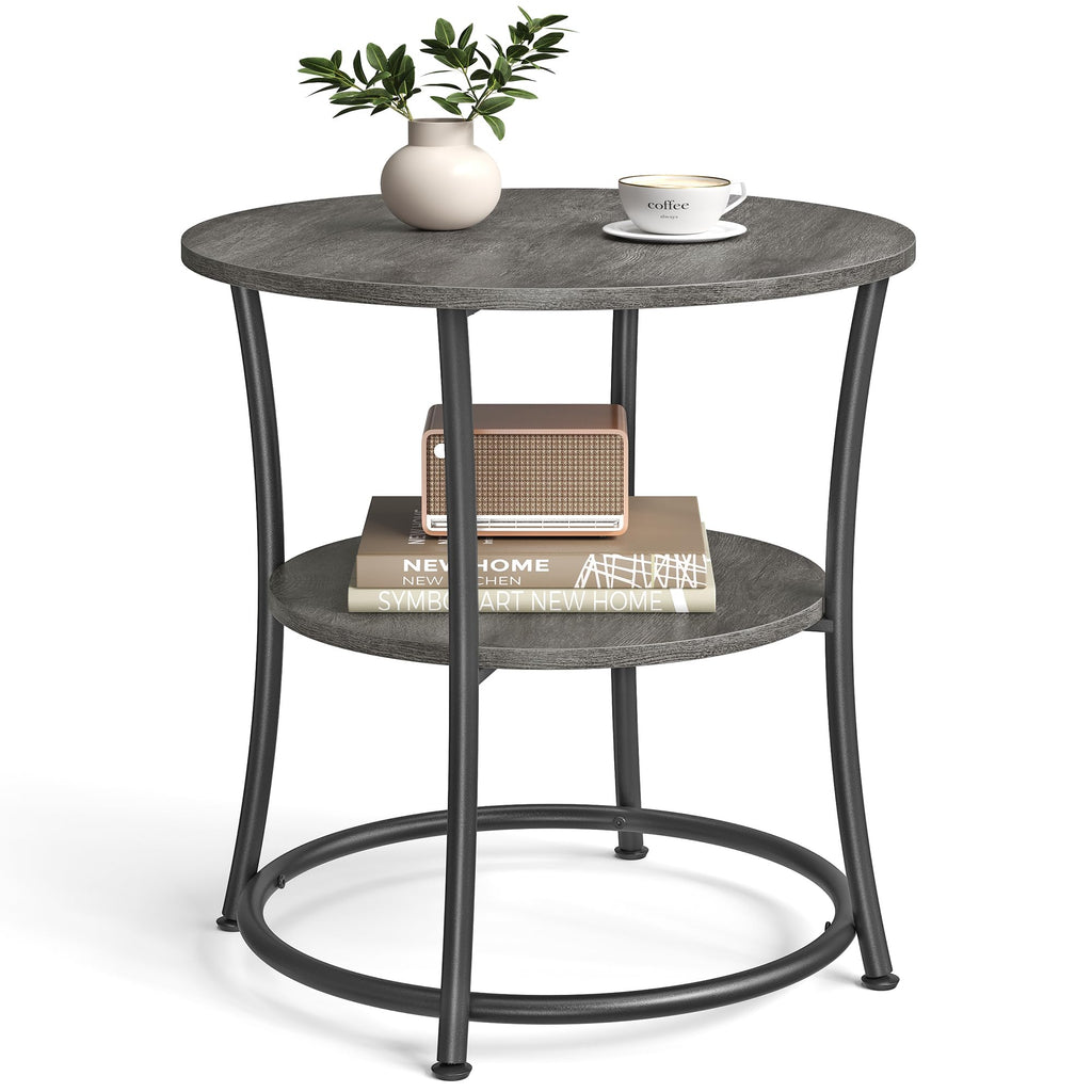 VASAGLE 21.7-Inch Round Side Table, 2-Tier End Table, Nightstand with Steel Frame, Spacious Top, for Small Spaces, Living Room, Bedroom, Rustic Brown and Ink Black ULET56BX