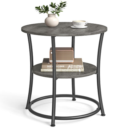 VASAGLE 21.7-Inch Round Side Table, 2-Tier End Table, Nightstand with Steel Frame, Spacious Top, for Small Spaces, Living Room, Bedroom, Rustic Brown and Ink Black ULET56BX