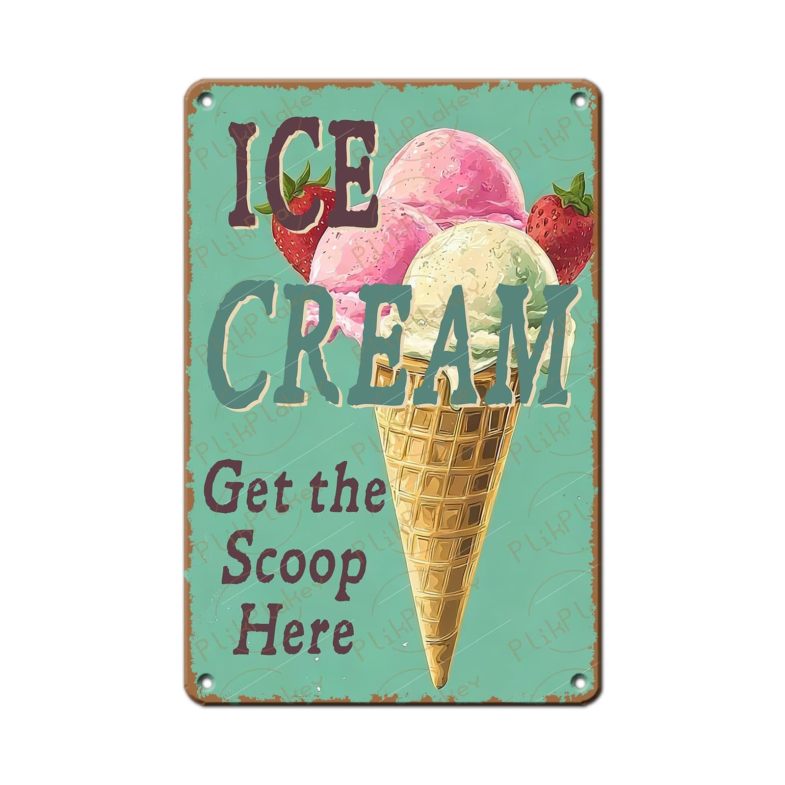 Vintage Metal Tin Sign Ice Cream Retro Sweet Food Diner Wall Decor Kitchen Cafe Bar Club Home Kids Room Living Room Dessert Store Hotel Poster 12x8 Inch
