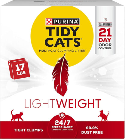 Purina Tidy Cats LightWeight 24/7 Performance Odor control, Multi-Cat, Clumping, 99.9 Percent Dust Free Cat Litter, 17 lb. Box