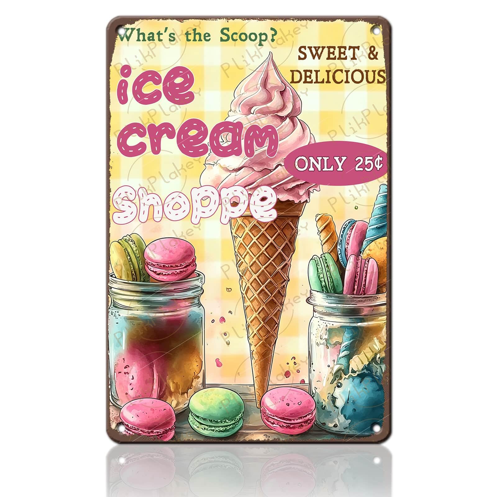 Vintage Metal Tin Sign Ice Cream Retro Sweet Food Diner Wall Decor Kitchen Cafe Bar Club Home Kids Room Living Room Dessert Store Hotel Poster 12x8 Inch