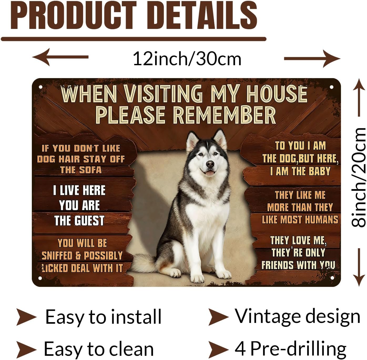 Funny Malamute Dog Vintage Tin Sign When Visiting My House Please Remember Metal Wall Art For Home Garage Bar Man Cave Patio Porch Decor 8x12 Inch