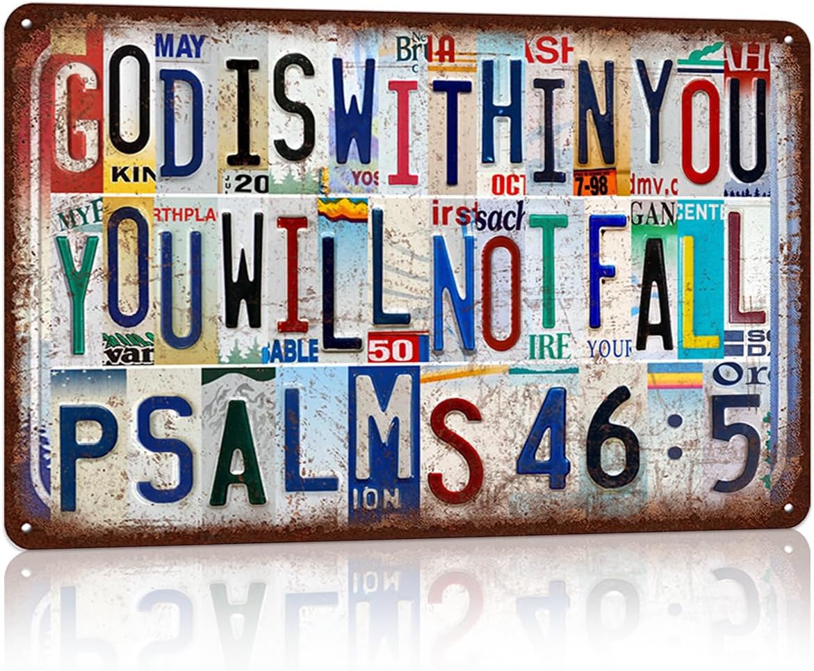 Vintage God Is Within You Wall Decor Biblical Quotation Metal Tin Signs for Bedroom Office Prayer Room,12x8 inch