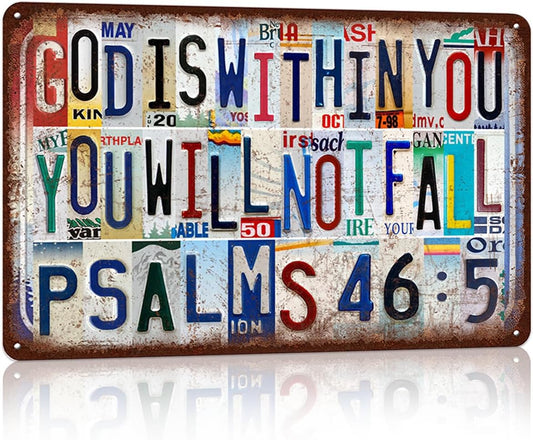 Vintage God Is Within You Wall Decor Biblical Quotation Metal Tin Signs for Bedroom Office Prayer Room,12x8 inch