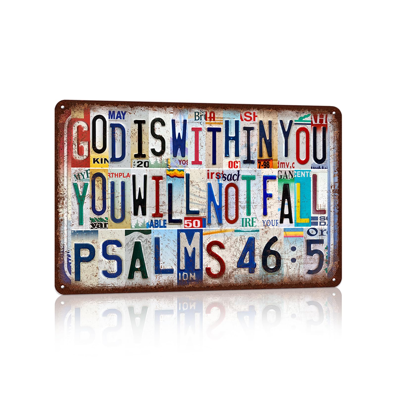 Vintage God Is Within You Wall Decor Biblical Quotation Metal Tin Signs for Bedroom Office Prayer Room,12x8 inch