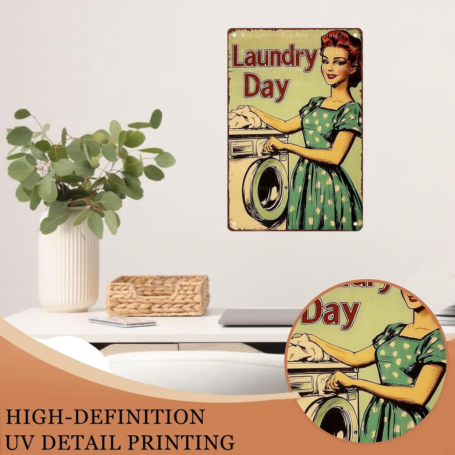 50s Laundry Metal Tin Sign Laundry Day Vintage Sign Utility Room Decor Retro Queen Wall Art 1950s Mom Decor 8X12Inch