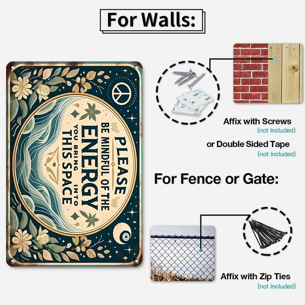 Wall Decor Sign Bedroom Door Decor Please Be Mindful Of The Energy You Bring Into This Space Signs Spiritual Decor Hanging Signs 12x8 Inches