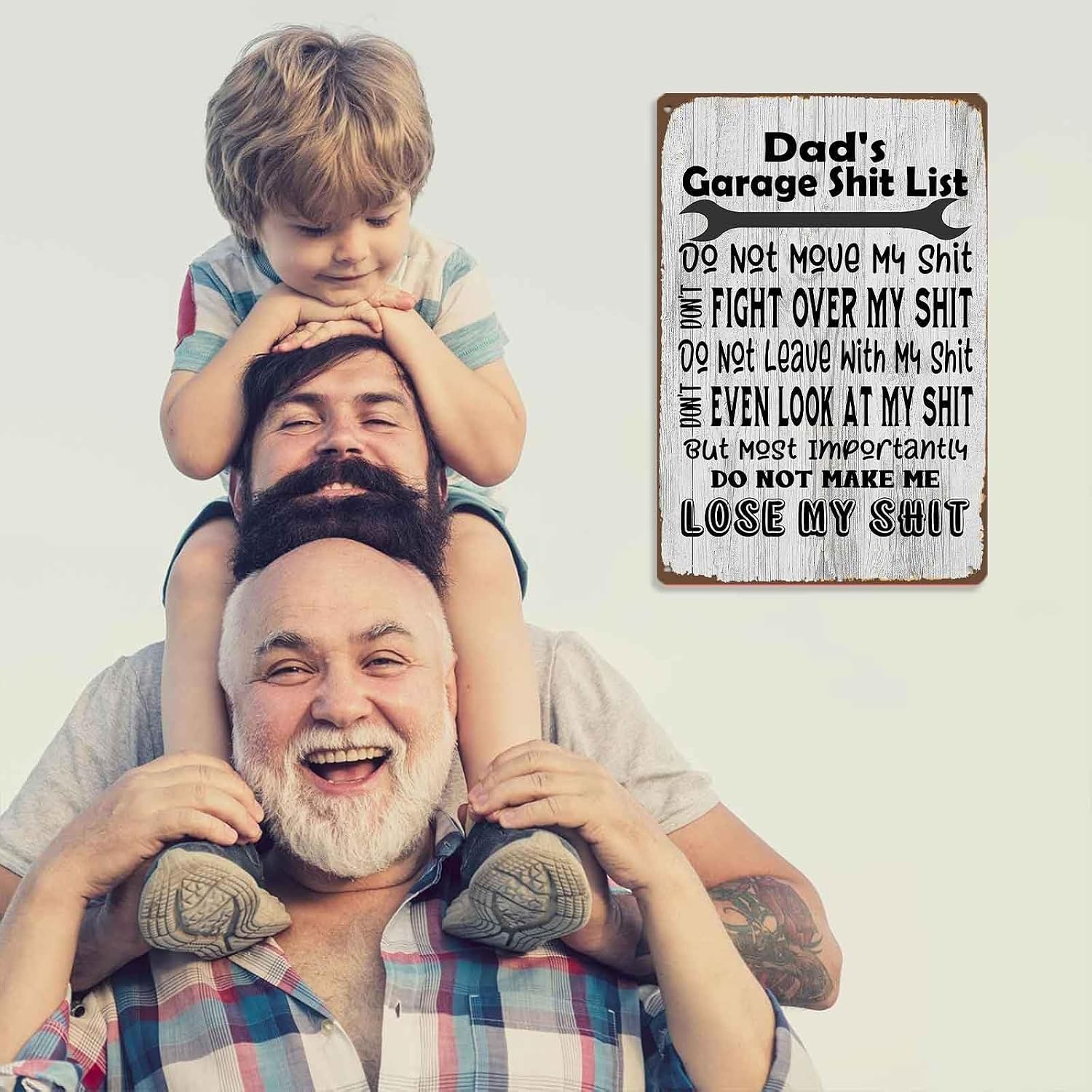 Dad's Garage Shit List 8x12 Inch Aluminum Metal Sign - Funny Man Cave Wall Decor for Garage, Workshop, Home Bar - Retro Handyman Gift Tin Sign for Fathers & Mechanics