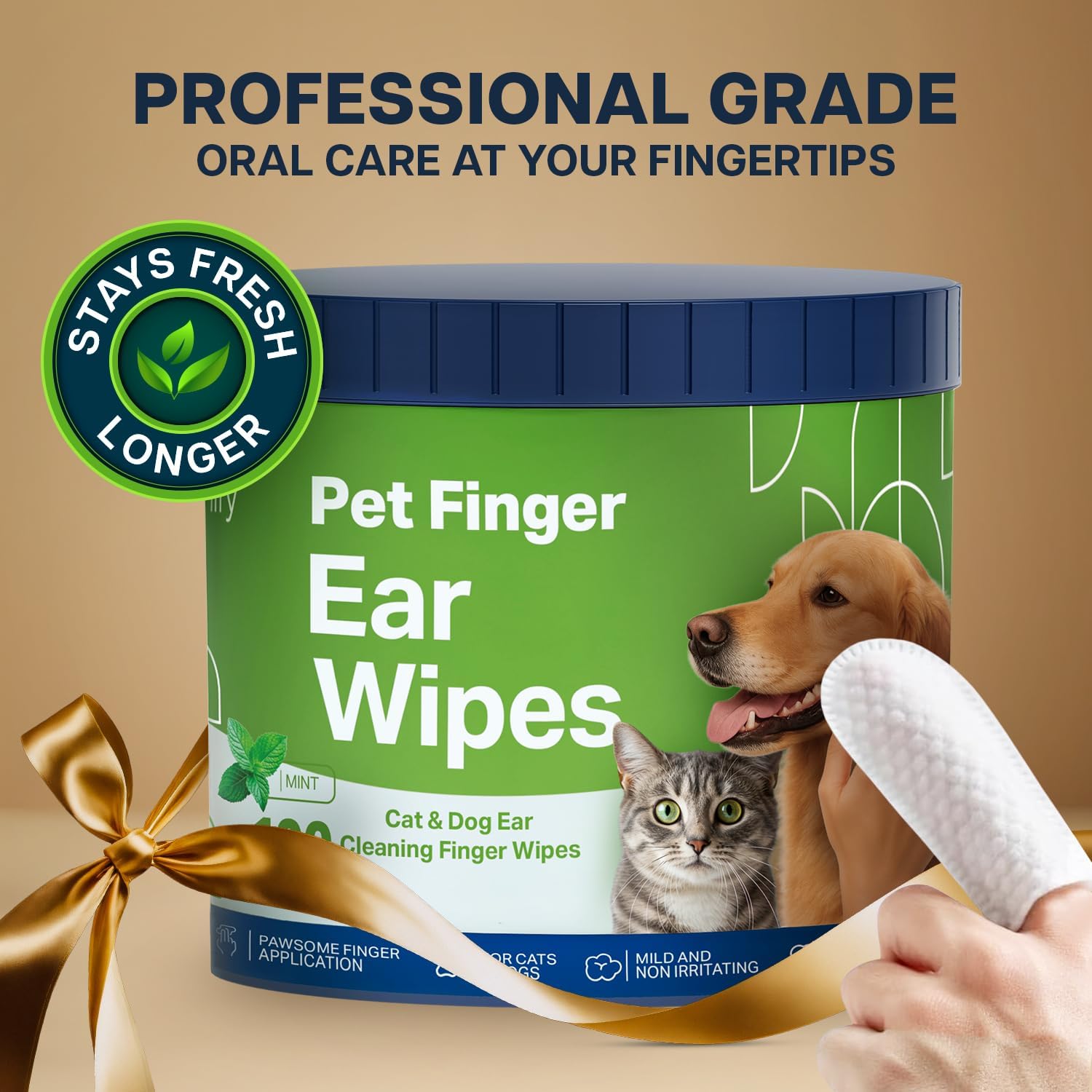 Dog Teeth Cleaning Wipes - 100 Value Pack - Fresh Mint Dog Dental Wipes, Vet Formulated Pet Teeth Cleaning Finger Wipes for Dogs & Cats – Effective Dog Teeth Cleaning, Plaque & Tartar Solution