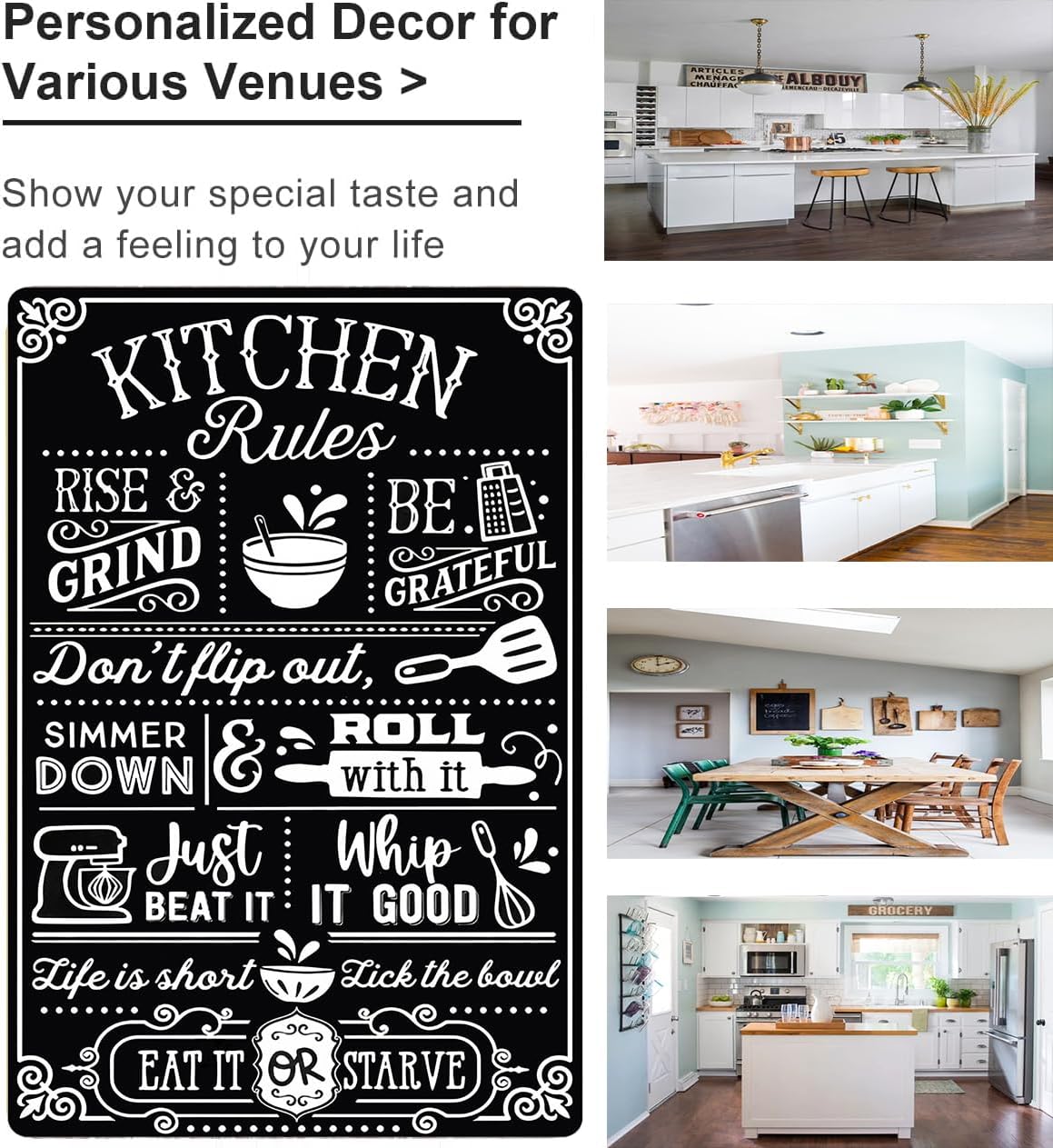Crazysign Funny Kitchen Gifts for Women&Mom Kitchen Rules with Humorous Cooking Quotes Vintage Tin Sign for Home Farmhouse Kitchen Dining Room Decor 8x12 Inch (3367)
