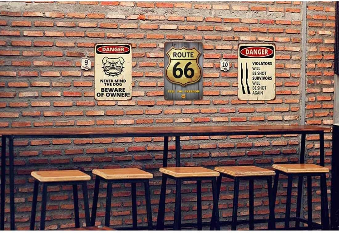 AOYEGO Route 66 Tin Sign,Gold Plaque On The Retro Wooden with Letter Vintage Metal Tin Signs for Cafes Bars Pubs Shop Wall Decorative Funny Retro Signs for Men Women 8x12 Inch