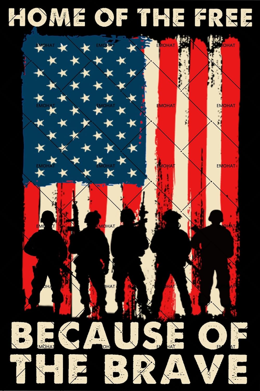 Memorial Day 4th of July Decorations Veteran USA, EMOHAT Home of The Free Because of The Brave Metal Tin Signs, Patriot Wall Decor 12x8 Inch