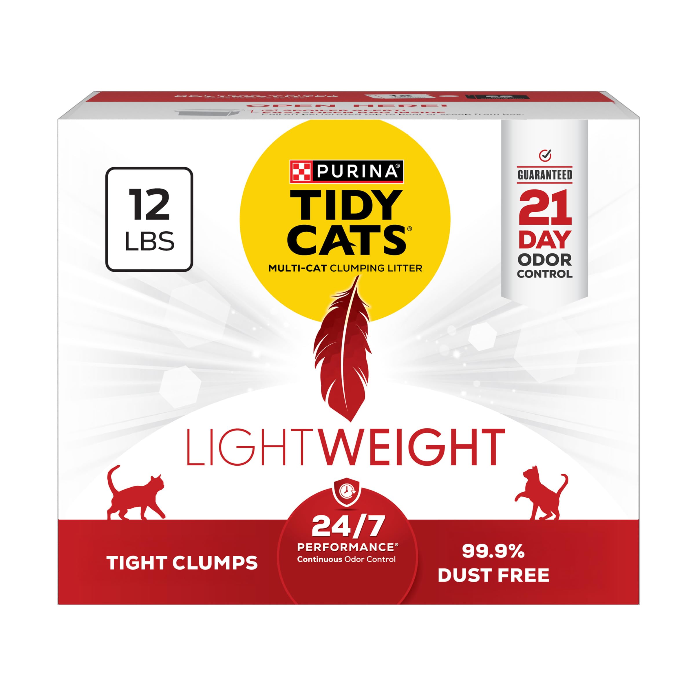 Purina Tidy Cats LightWeight 24/7 Performance Odor control, Multi-Cat, Clumping, 99.9 Percent Dust Free Cat Litter, 17 lb. Box