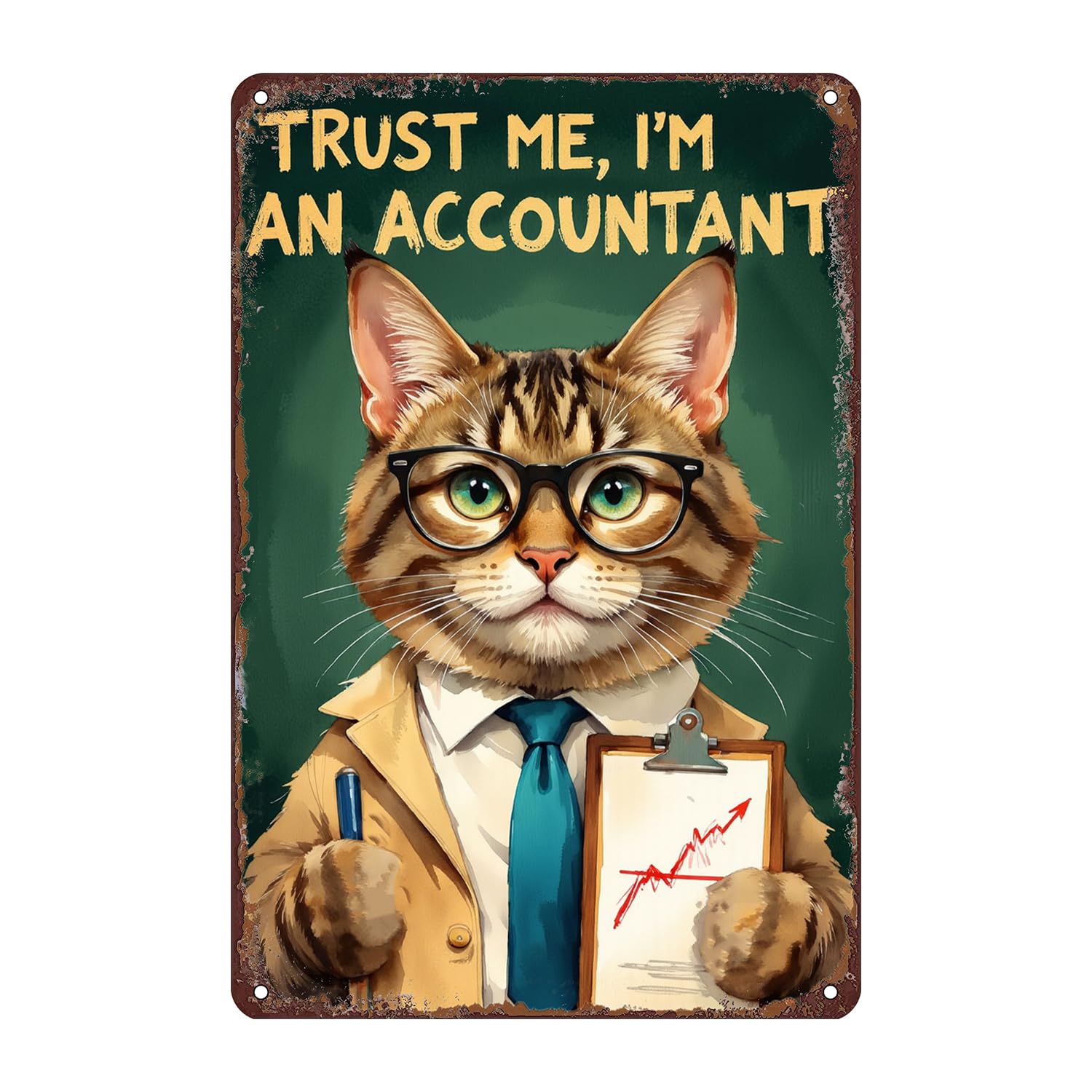 Funny Accountant Cat Tin Sign Wall Decor - 12x8 Inch Metal Vintage Humor Wall Art for Office, Study Room, Workspace, Finance Lovers Gift for Accountants