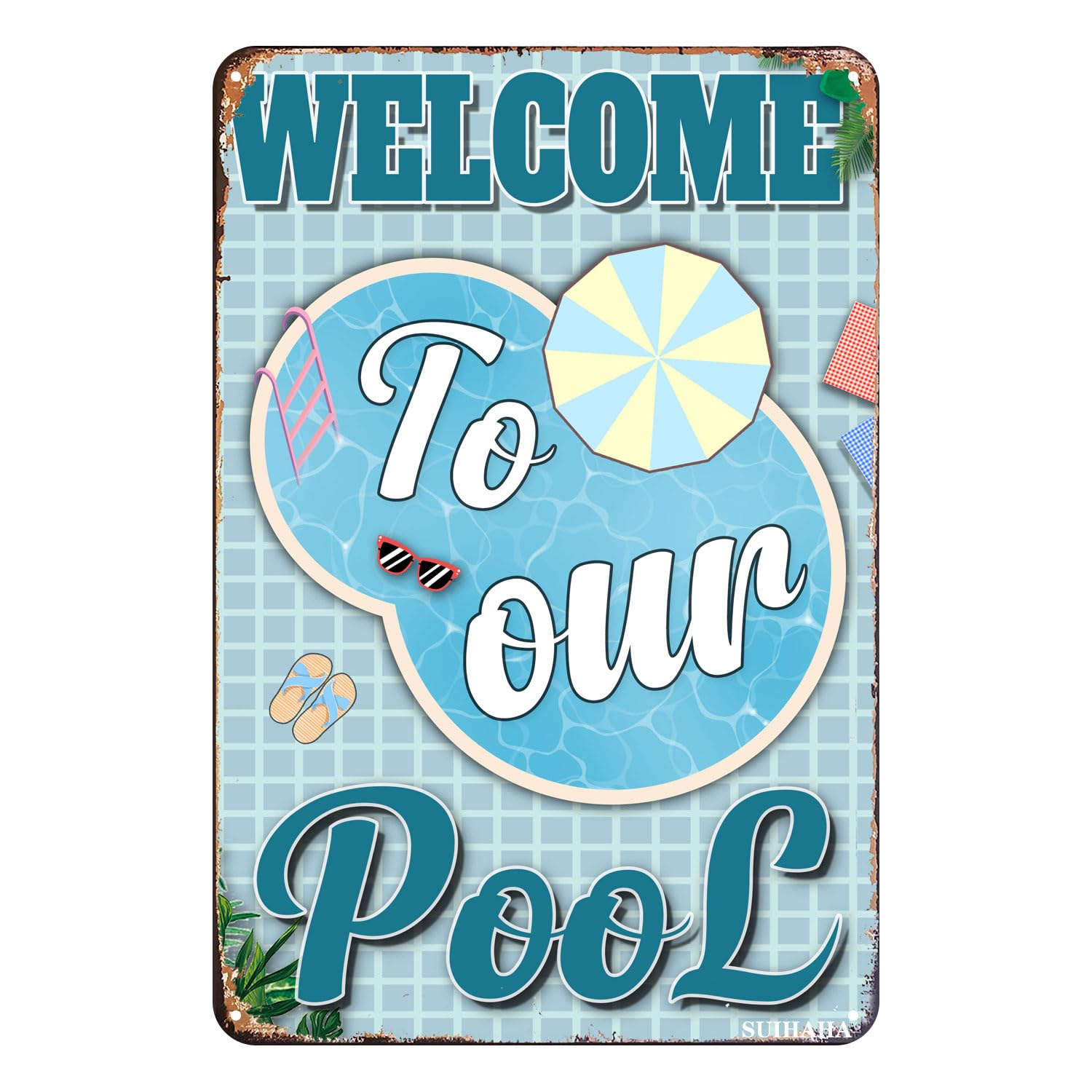Vintage Metal Tin Sign Welcome to Our Backyard Home Yard Porch Decor Patio Pool Bar Coffee Wall Decor Tin Sign 12x8 Inches