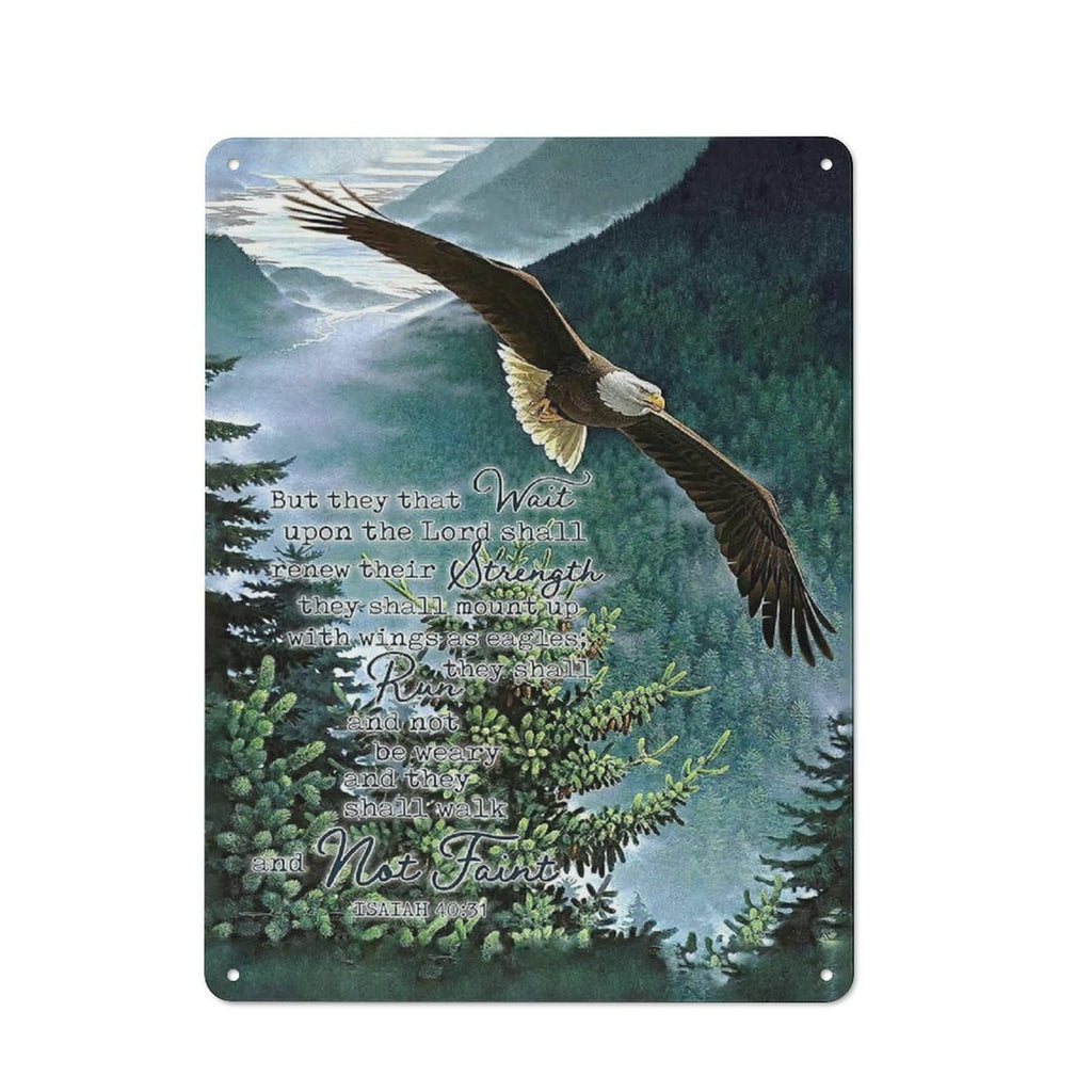 Rustic Metal Tin Sign Eagle Scripture Decor Wall Art Bible Verse Pictures Wall Decor Eagle Prints Painting Religious Eagle Decorations Artwork for Bedroom Living Room 8x12inch