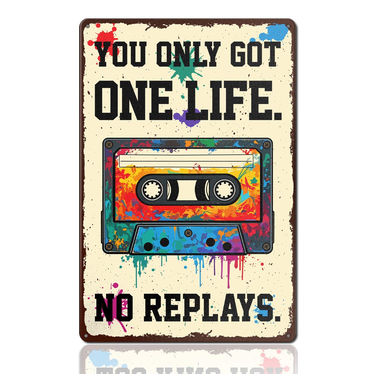 Music Room Wall Decor You Only Got One Life No Replays Vintage Metal Tin Sign for Man Cave Boys Room Bedroom Studio, Music Lovers Gifts 8x12 Inch