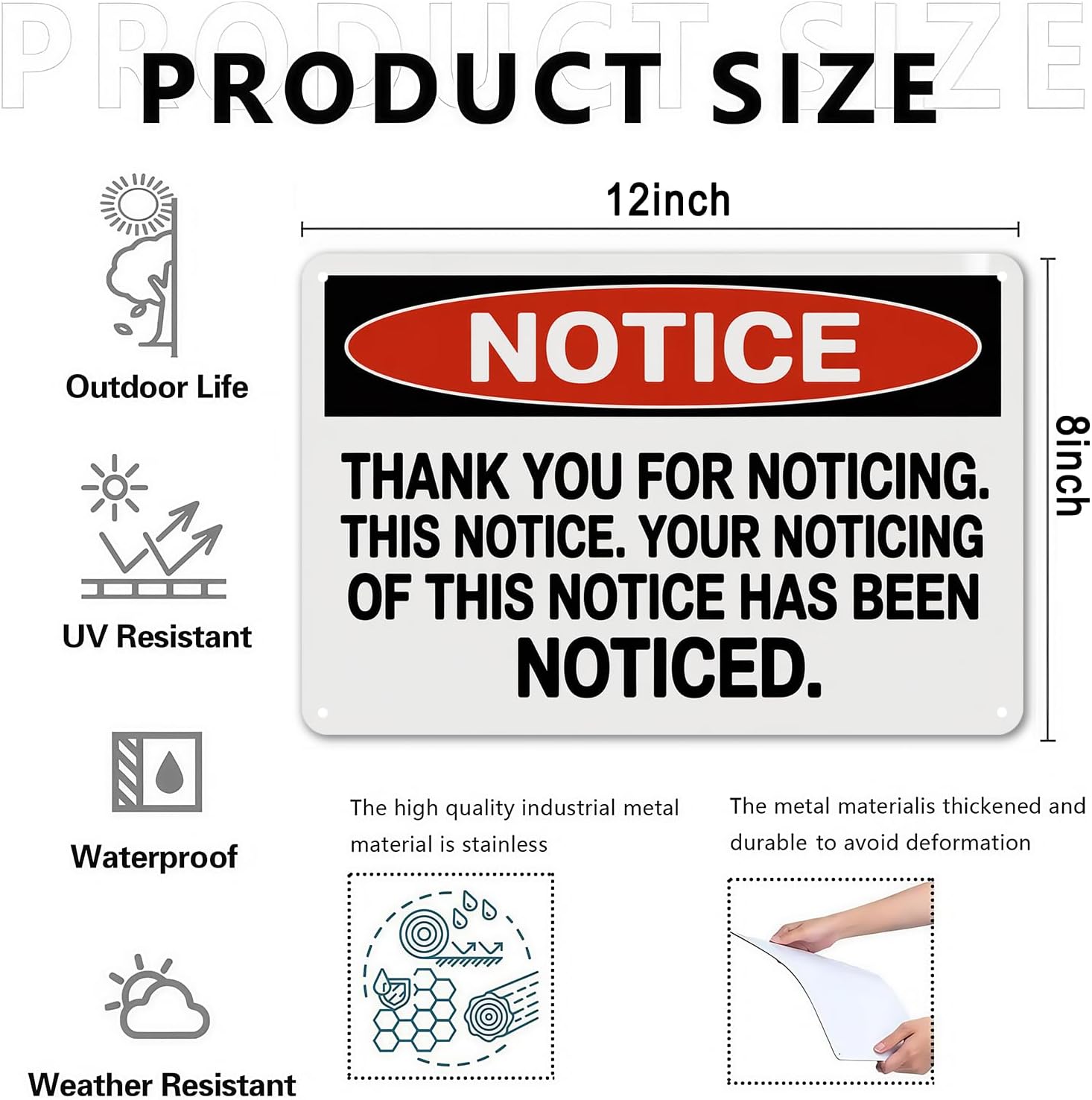 Notice Thank You Tin Sign Vintage Funny Notice Metal Sign Print Aesthetic for Garden Yard Bar Porch Home Bedroom Kitchen Wall Decor Gift 8 x 12 in