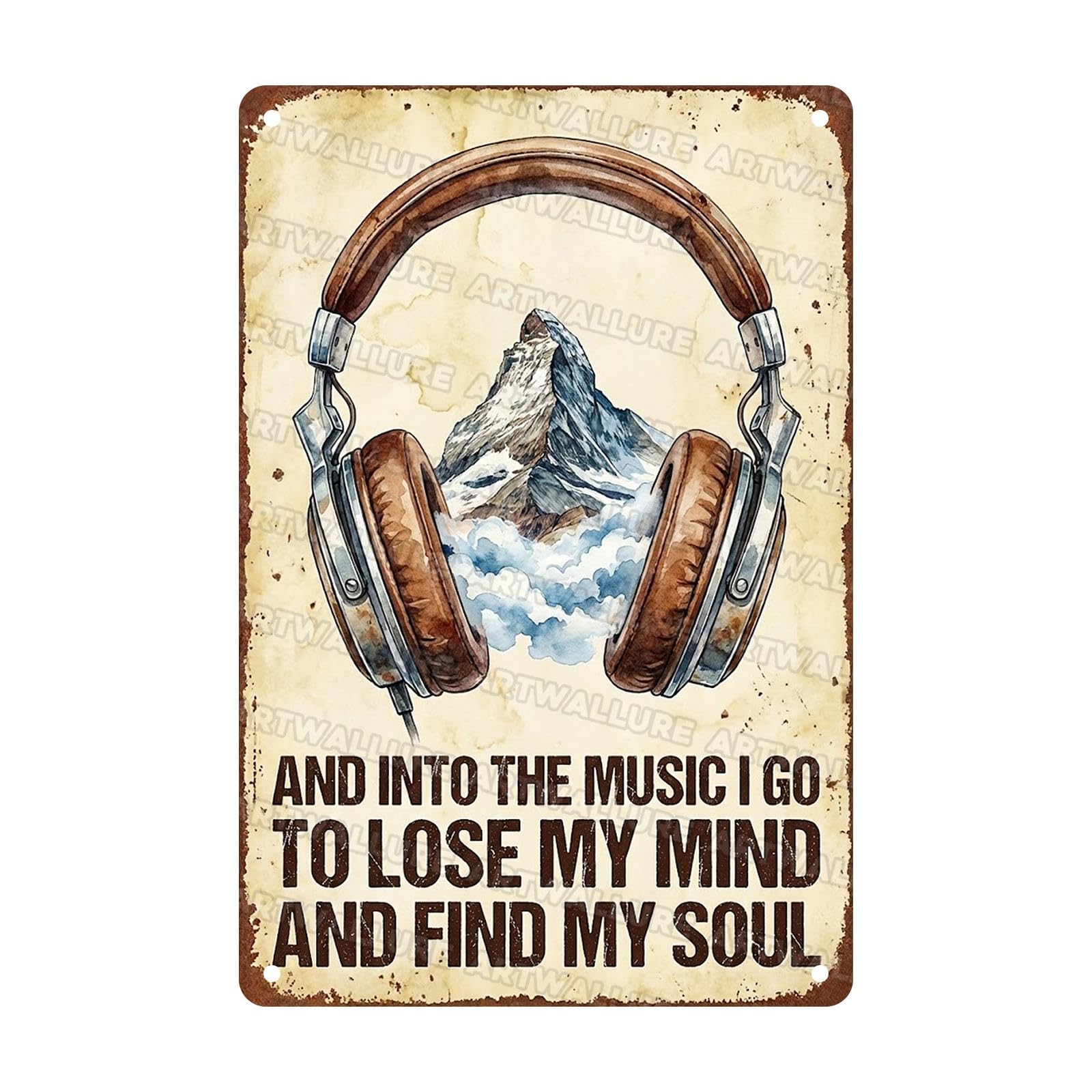 Acoustic Guitar Metal Tin Sign Nature Scenery Music Decor Vintage Wall Art Gift for Guitar Player Camping Lover 8x12Inch