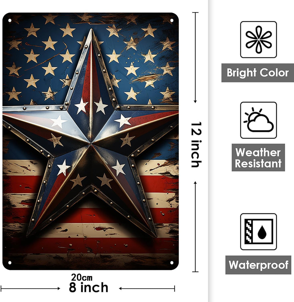 Funny Sign Vintage Tin Metal Sign Retro Wall Art American flag forStudy Entryway Living Room and Bar Great Gift for Friends 12x8 Inch (US FLAG)