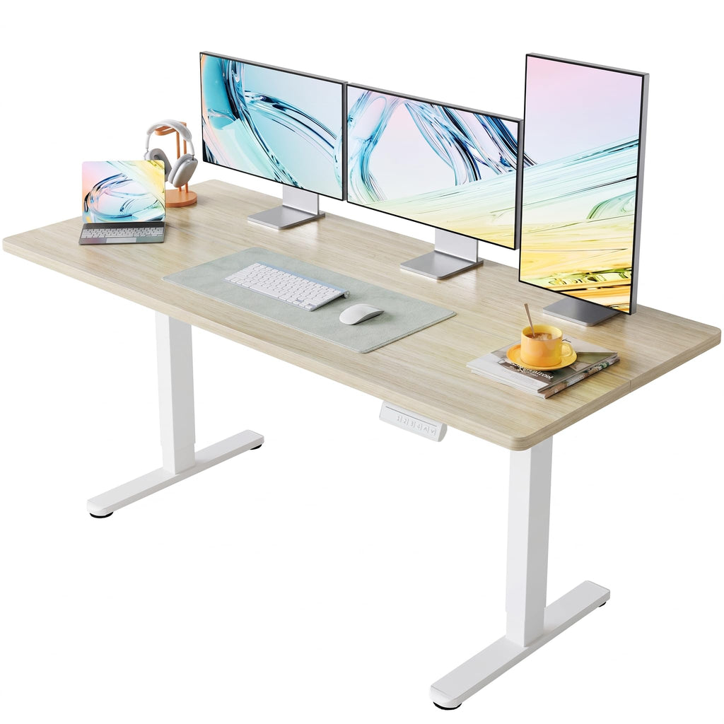 HUANUO 32" Small Electric Standing Desk Adjustable Height, 4 Memory Height Settings, Sit Stand Up Desk for Home Office & Computer Workstation, LightWalnut