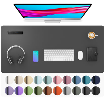 Aothia Non-Slip Waterproof PU Leather Desk Pad Protector for Mouse, Writing Desk, Office, Home, Laptop Blotter, 23.6" x 13.7", Black