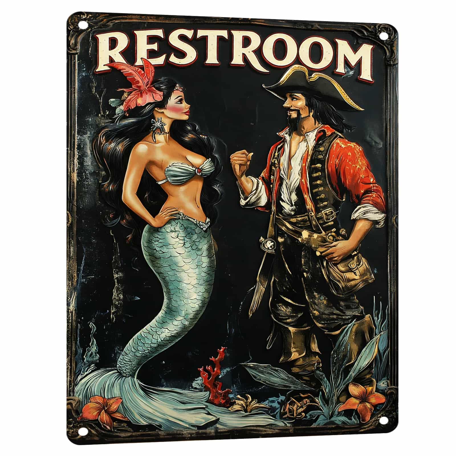 Mermaid Metal Tin Sign Vintage Mermaid Bathroom Decor Wall Art Rustic Funny Bathroom Sign for Home Restroom Washroom Decor 8x12 Inch