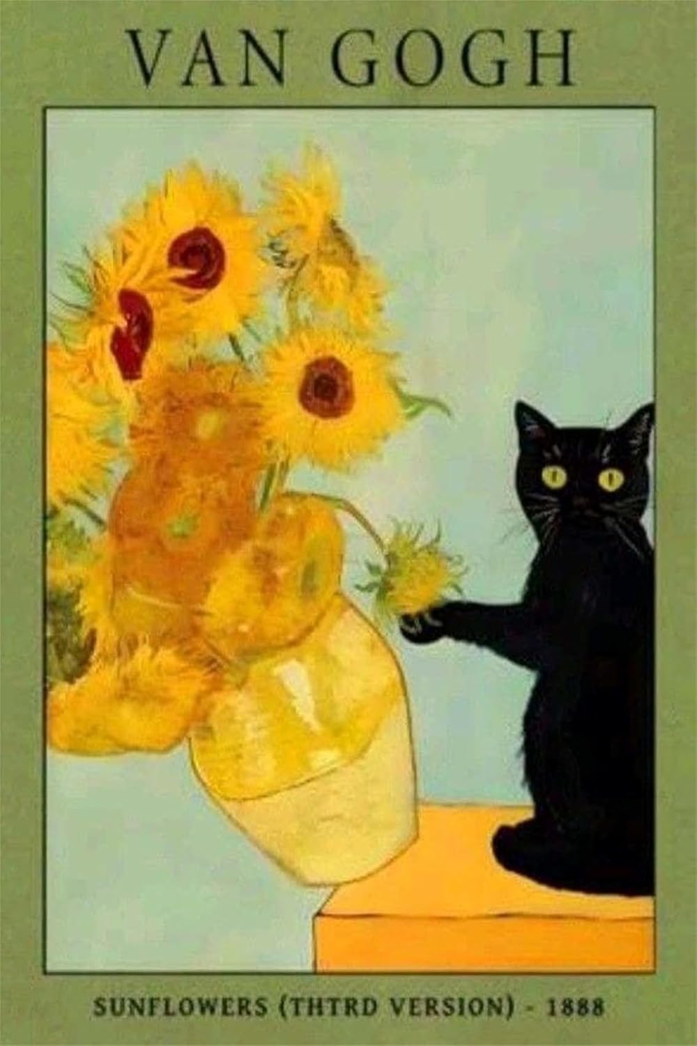 Van Gogh Sunflowers Black Cat Metal Tin Sign - Funny Art Parody Wall Decor, Vintage Floral Cat Lover Gift for Home, Office, & Art Enthusiasts,or Covered Patios, 8x12 Inches