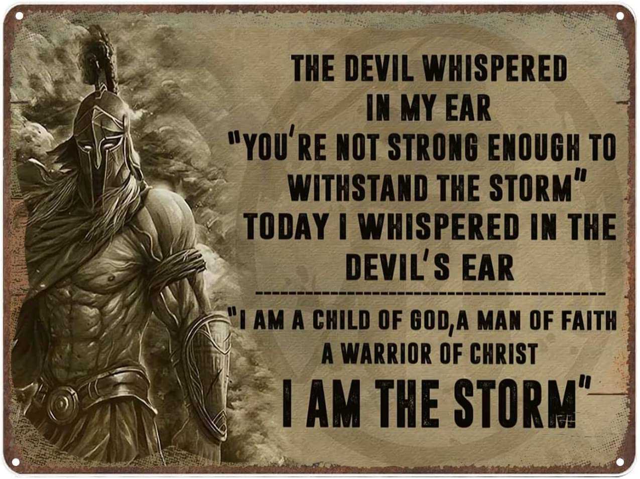 Vintage Tin Metal Poster Sign Spartan Code Poster I Am The Storm Retro Wall Art Decor Iron Painting for Home Kitchen Cafe Pub Sign 12x8 Inch Plaque