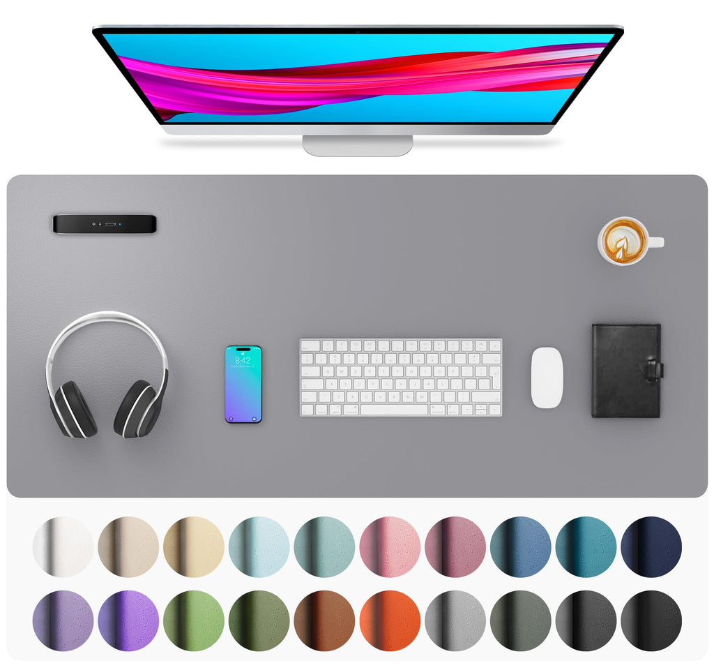 Aothia Non-Slip Waterproof PU Leather Desk Pad Protector for Mouse, Writing Desk, Office, Home, Laptop Blotter, 23.6" x 13.7", Black