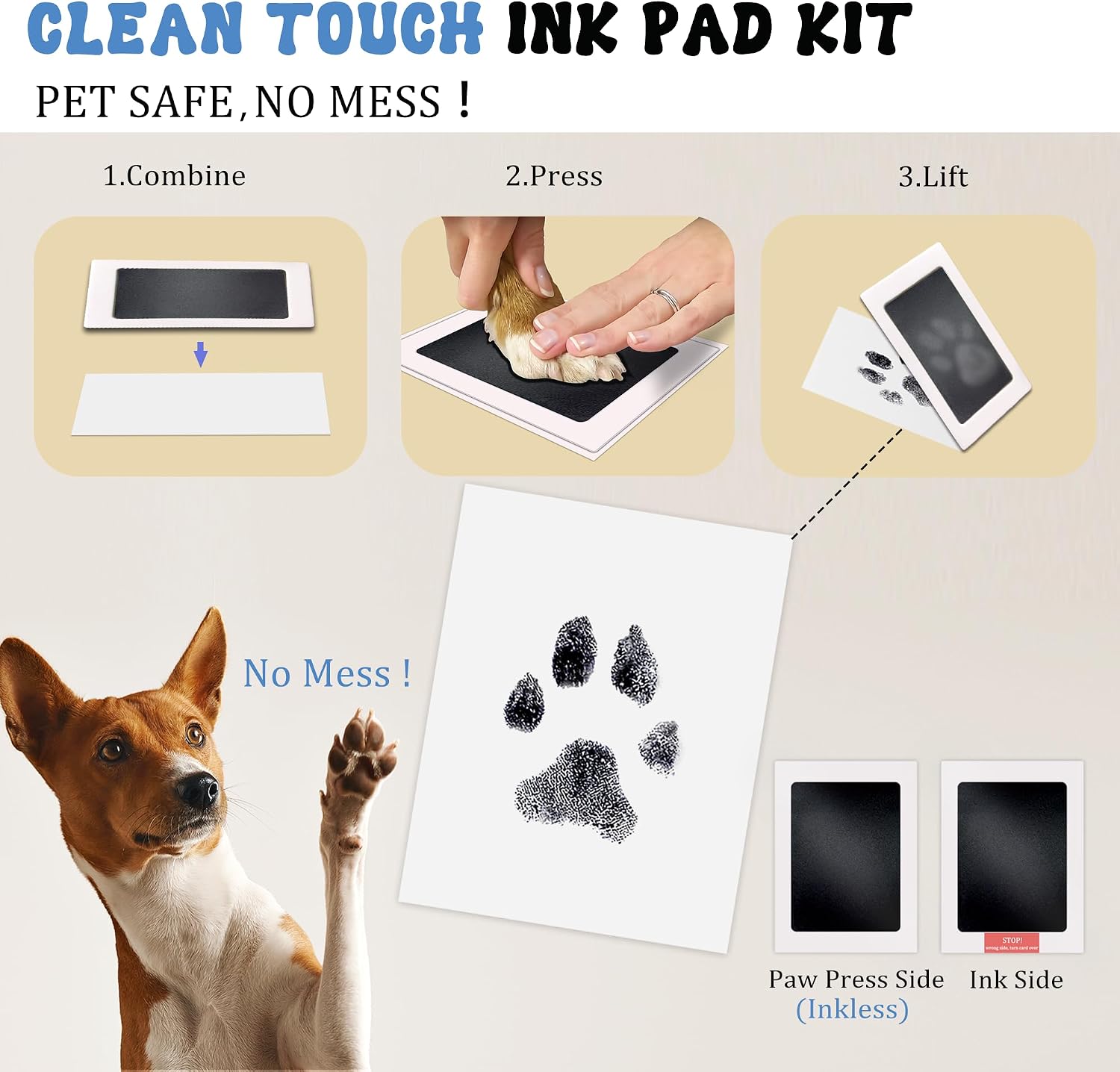 MYPAWLETS Inkless Paw Print Kit,Mess-Free Paw Print Stamp Pad for Dogs Cat,Pet Safe Clean Touch Ink Pad,Dog Nose Print Kit,Pet Paw Print Impression Kit Keepsake,Personalized Pet Lover,Dog Mom Gift-2M