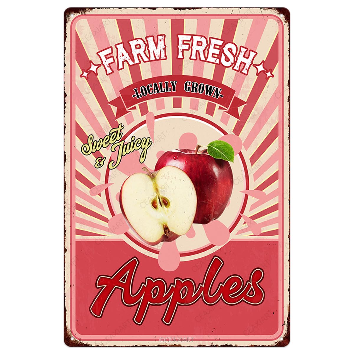 Farm Fresh Sweet Juicy Watermelon Vintage Metal Tin Sign Retro Fruit Poster Decorative Wall Art Signage Farmhouse Country Market Kitchen Bar Cafe Dining Room Home Decor 12" X 8"