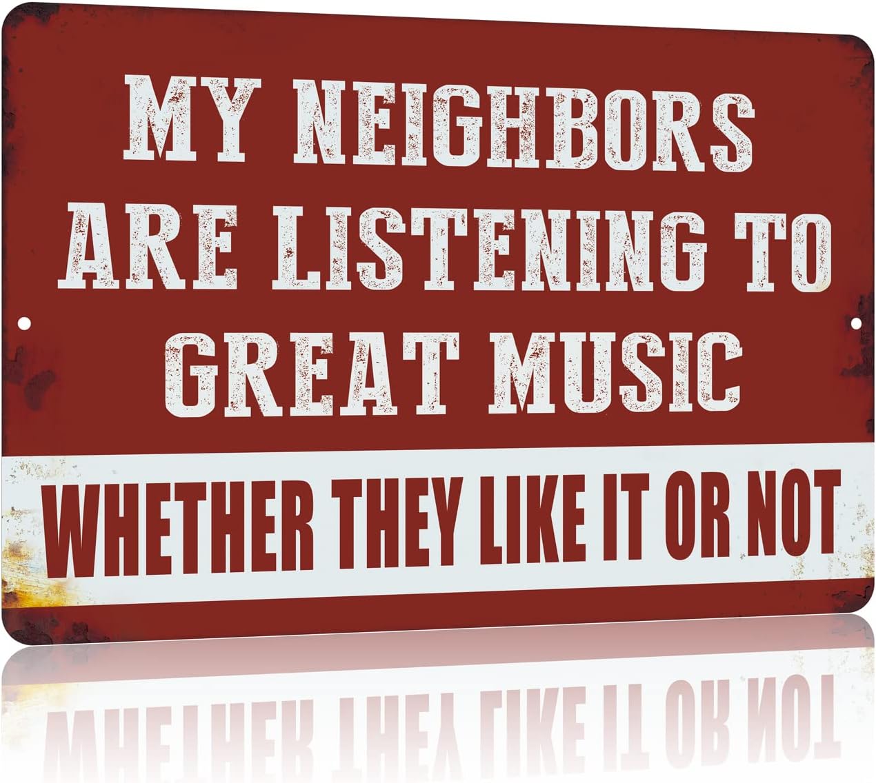 Yniaun Decor Vintage Man Cave Decor Funny Sarcasm Music Metal Tin Signs Garage Bar Patio Wall Decorations Gifts for Men 12 X 8 Inches Outdoor & Indoor - My Neighbors Are Listening to Great Music