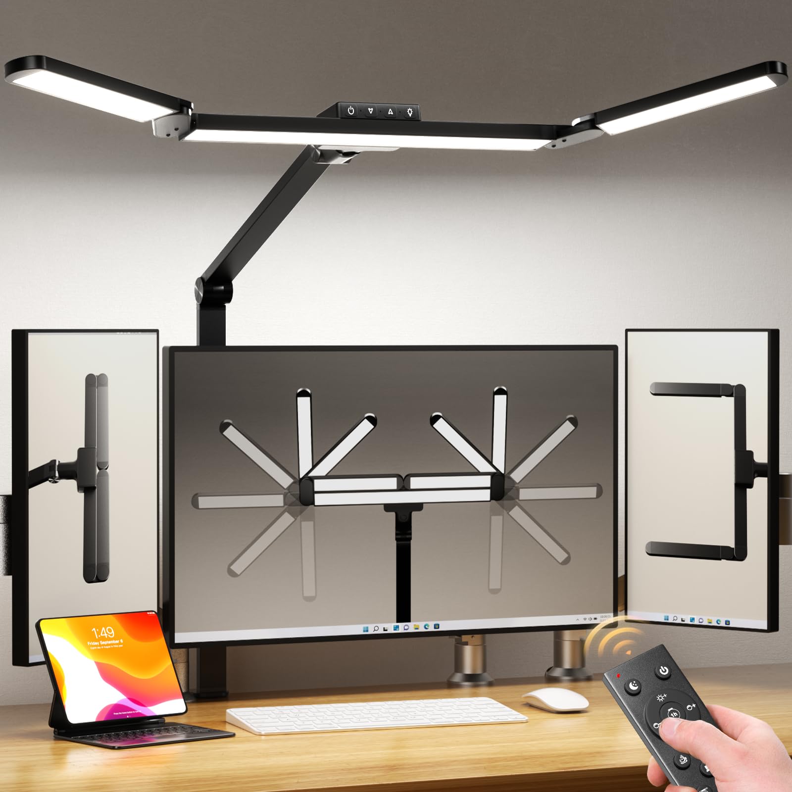 Airlonv LED Desk Lamp for Office Home, Eye-Caring Desk Light with Stepless Dimming Adjustable Flexible Gooseneck, 10W USB Adapter Desk Lamp with Clamp for Reading, Study, Workbench (Black)
