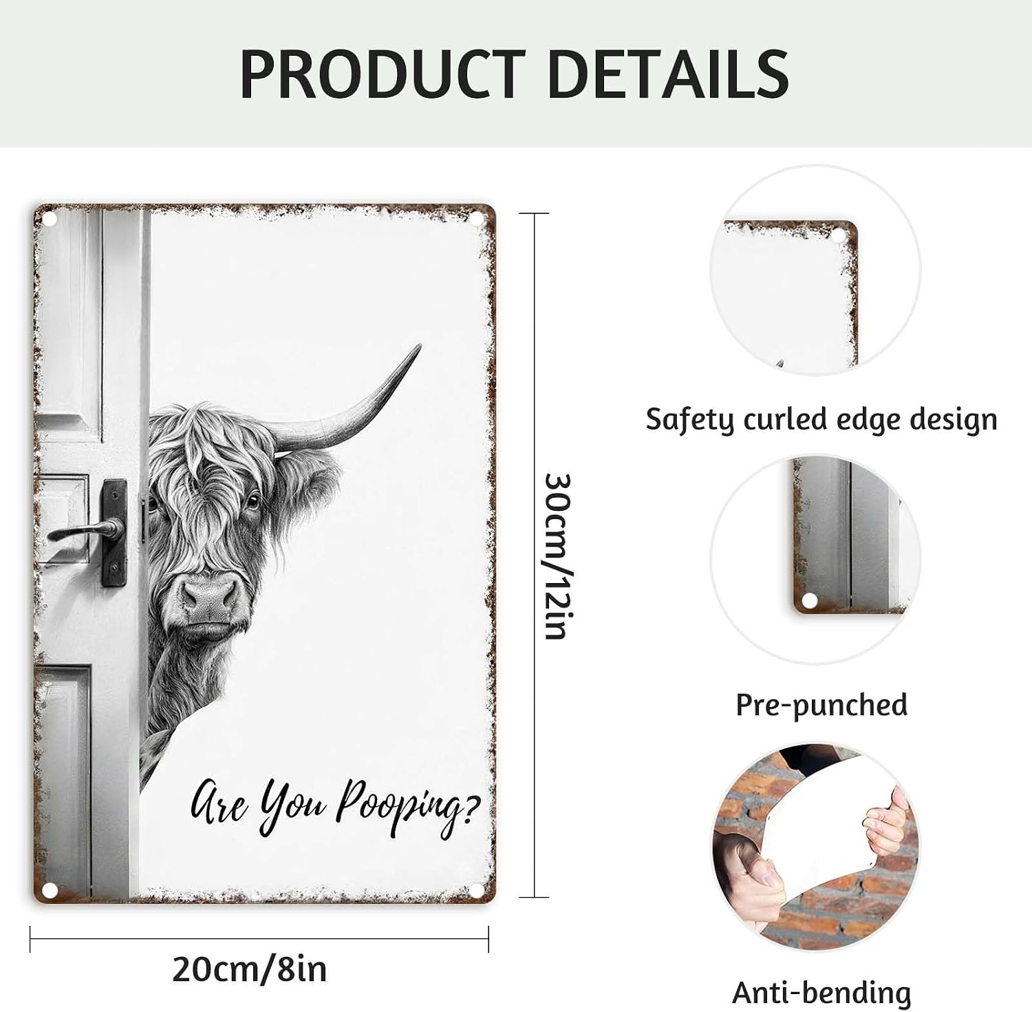 Funny Bathroom Wall Art Highland Cow Metal Signs - Vintage Metal Tin Sign Wall Art Decor, Are You Pooping Western Bathroom Decor for Cow Lovers,Restroom,12x8 inch