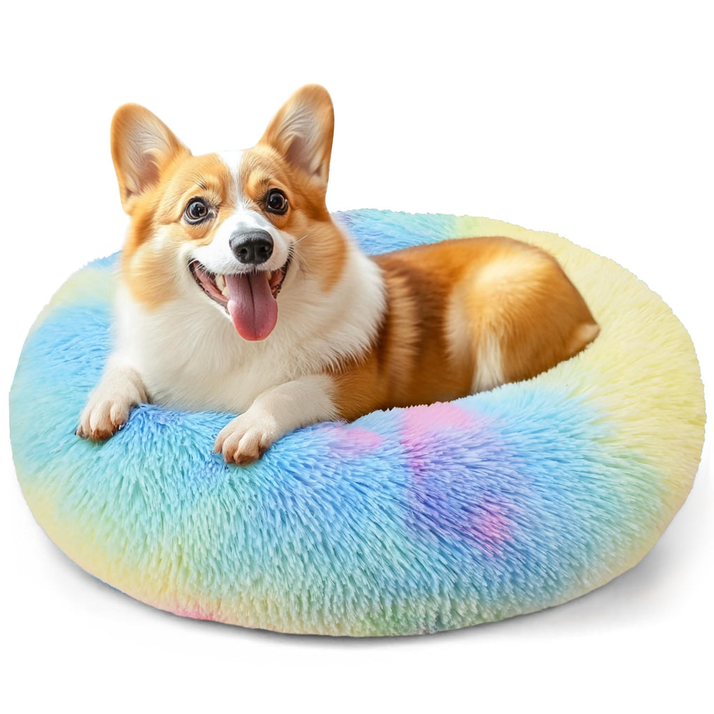 Hoewina Dog & Cat Bed for Indoor Cats, 20in Calming Donut Bed for Puppy and Kitten, Washable Round Fluffy Pet Bed for Small Medium Dogs and Cats (Light Grey)