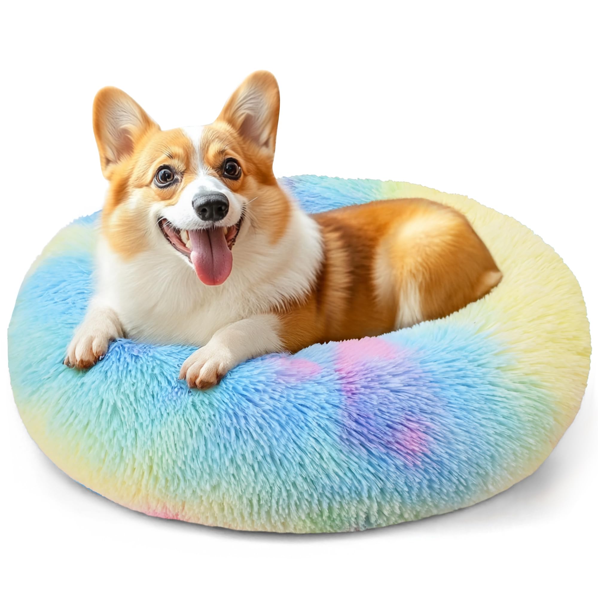 Hoewina Dog & Cat Bed for Indoor Cats, 20in Calming Donut Bed for Puppy and Kitten, Washable Round Fluffy Pet Bed for Small Medium Dogs and Cats (Light Grey)