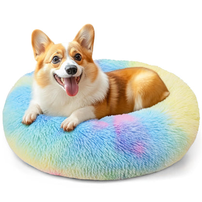 Hoewina Dog & Cat Bed for Indoor Cats, 20in Calming Donut Bed for Puppy and Kitten, Washable Round Fluffy Pet Bed for Small Medium Dogs and Cats (Light Grey)