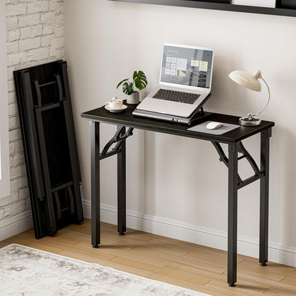 Frylr Small Folding Computer Desk – Portable 35.8 Inch Foldable Laptop Table, No-Assembly, Collapsible and Compact for Easy Storage, Lightweight for Small Spaces, Craft and Study Use, Dark Walnut
