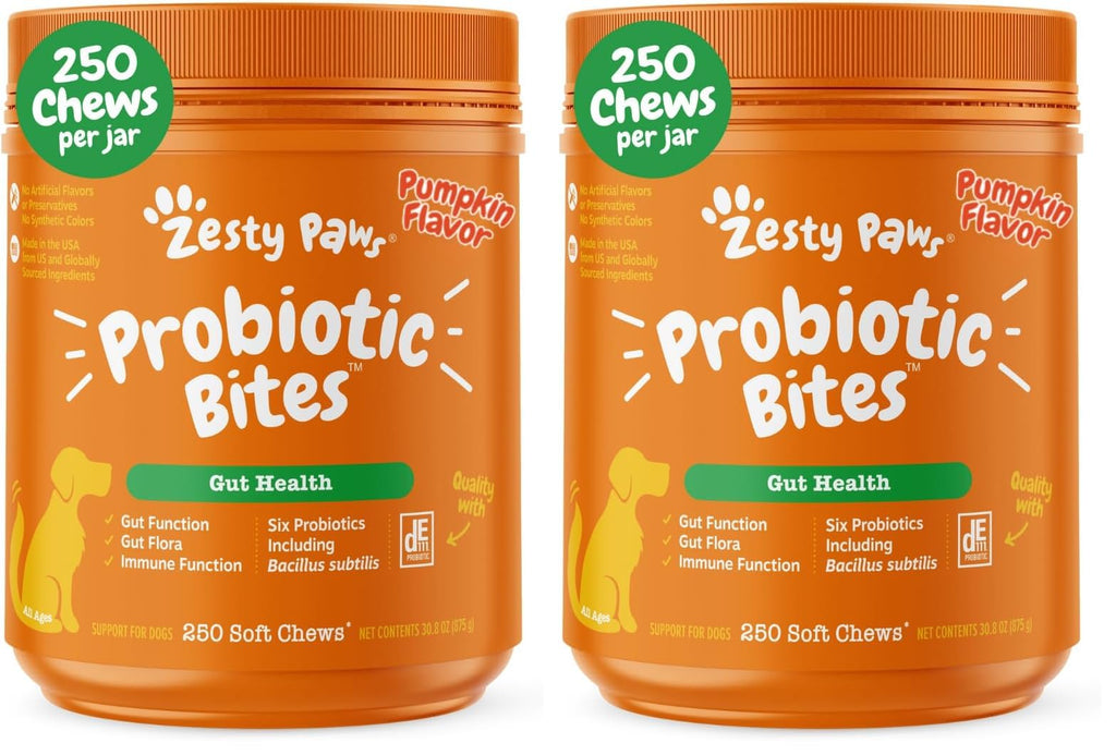 Zesty Paws Probiotics for Dogs - Digestive Enzymes for Gut Flora, Digestive Health, Diarrhea & Bowel Support - Clinically Studied DE111 - Dog Supplement Soft Chew for Pet Immune System - Pumpkin, 90ct