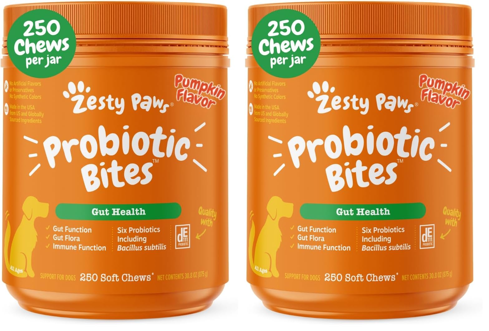 Zesty Paws Probiotics for Dogs - Digestive Enzymes for Gut Flora, Digestive Health, Diarrhea & Bowel Support - Clinically Studied DE111 - Dog Supplement Soft Chew for Pet Immune System - Pumpkin, 90ct