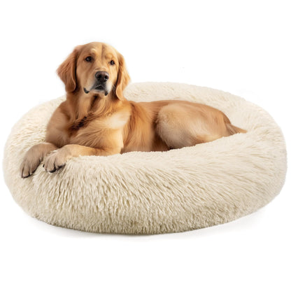 Hoewina Dog & Cat Bed for Indoor Cats, 20in Calming Donut Bed for Puppy and Kitten, Washable Round Fluffy Pet Bed for Small Medium Dogs and Cats (Light Grey)