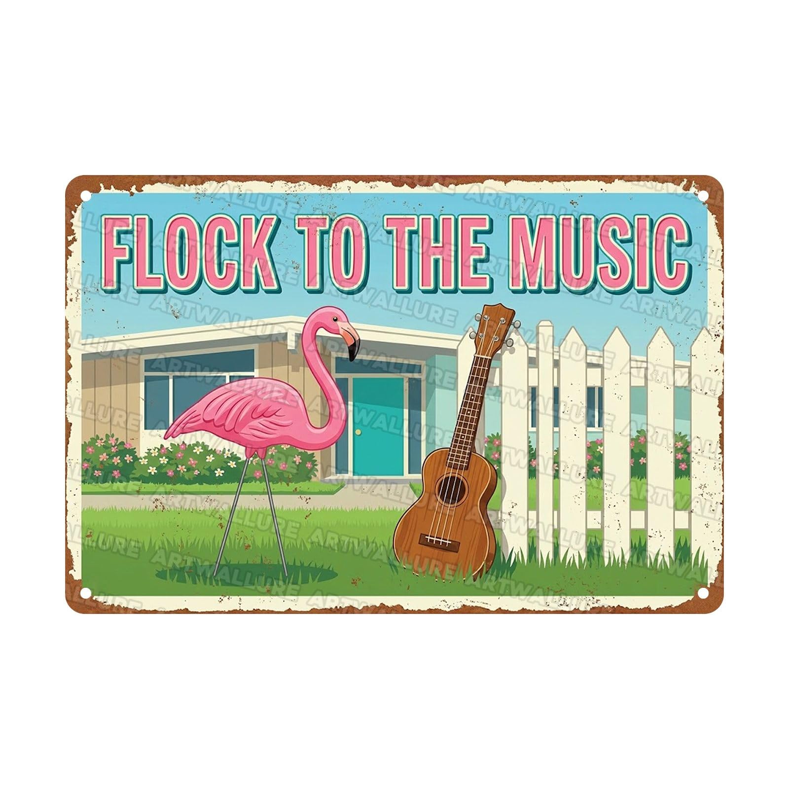 Acoustic Guitar Metal Tin Sign Nature Scenery Music Decor Vintage Wall Art Gift for Guitar Player Camping Lover 8x12Inch