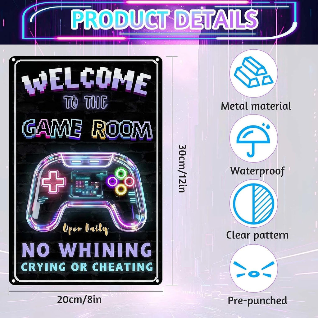 Gaming Room Metal Signs Decor- Cool Metal Tin Sign Wall Art Decor"Welcome to the Game Room", Gamer Room Tin Sign Gift for Boy, Girl, Boyfriend,12x8 inch