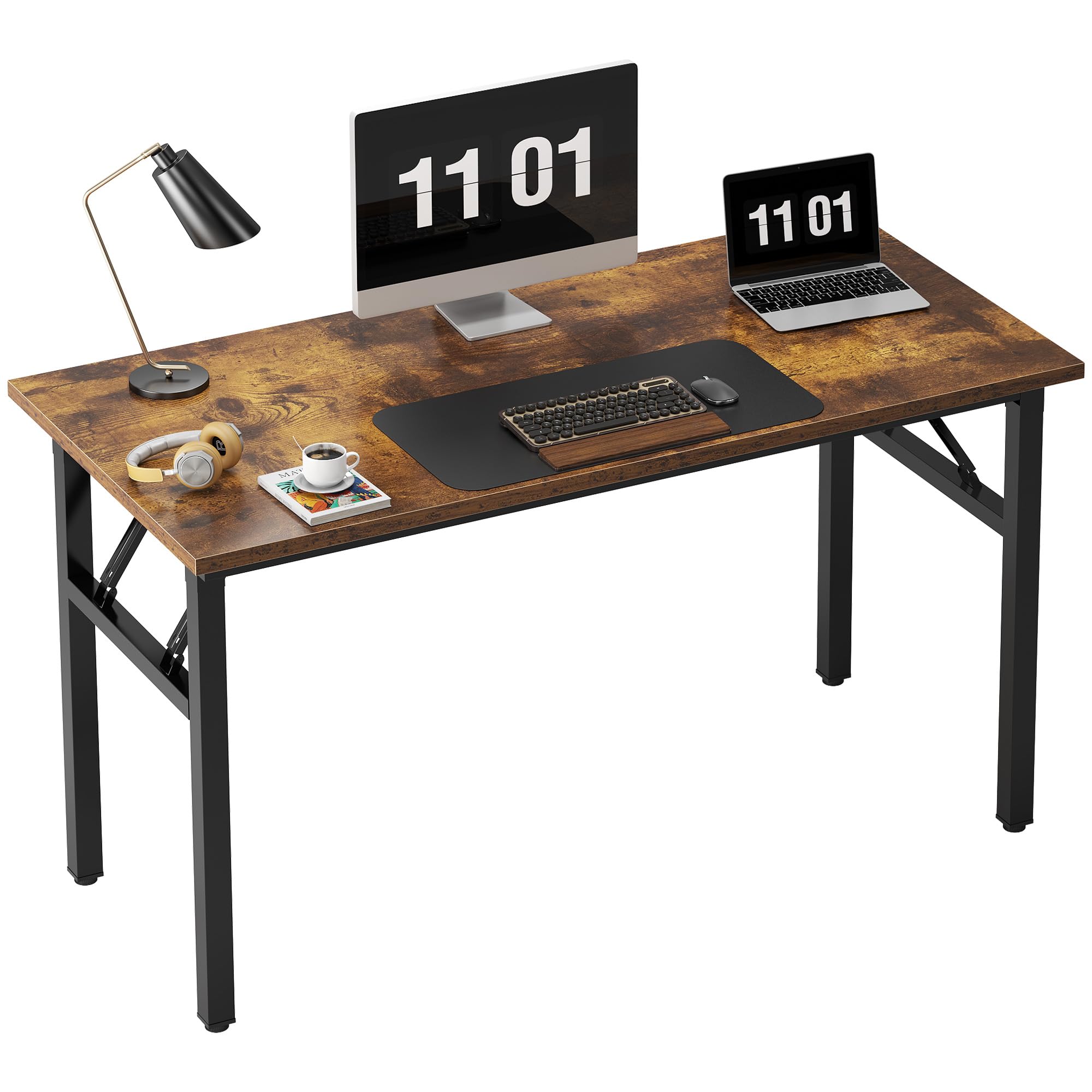 Need Folding Desk, 54 inch Large Computer Desk for Home Office, No Install Needed Study Student Writing Table Desk Workstation, Rustic Brown