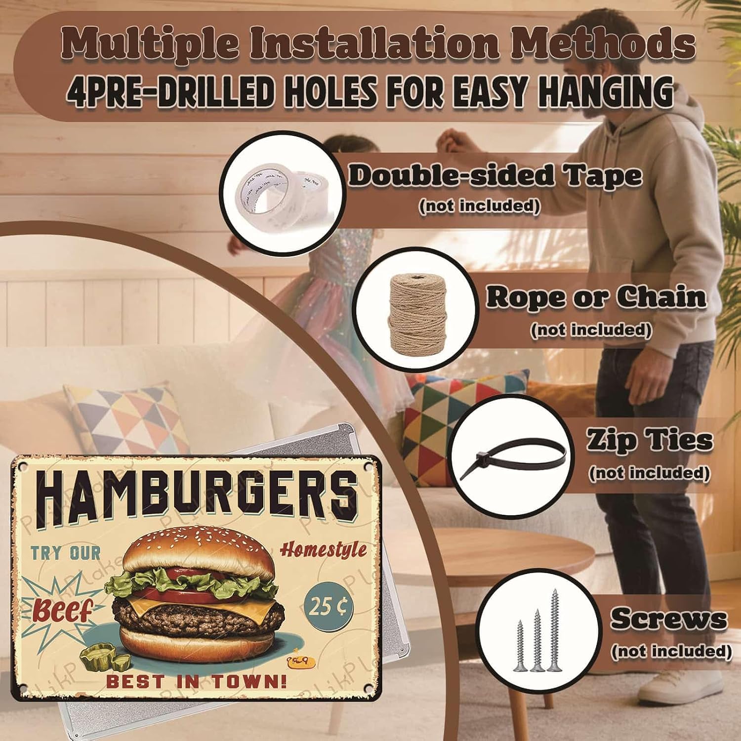 Best in Town Beef Hamburgers Retro Metal Tin Sign Vintage Wall Decor Bar Fast Food Shop Restaurant Kitchen Snack Truck Pub Coffee Home Poster 12x8 Inch