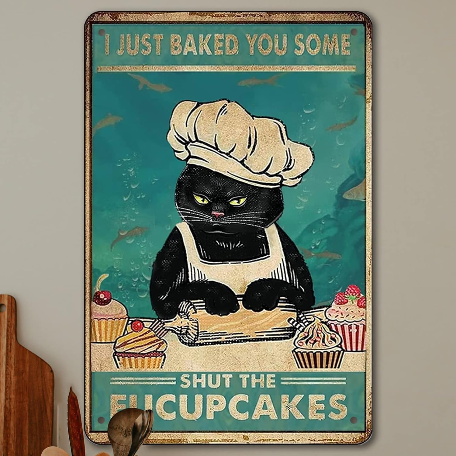 Funny Retro Cat Metal Tin Sign Vintage Kitchen Signs Wall Decor Cat Art Kitty Cats Signs For Home Coffee Bar Cat Art I Just Baked You Some Cakes Sign 8x12 Inch