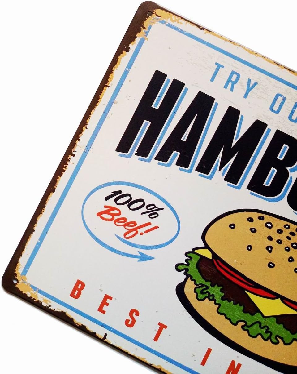 ERLOOD Best in Town Hamburgers Retro Metal Vintage Tin Signs Bar Wall Decor 12 X 8